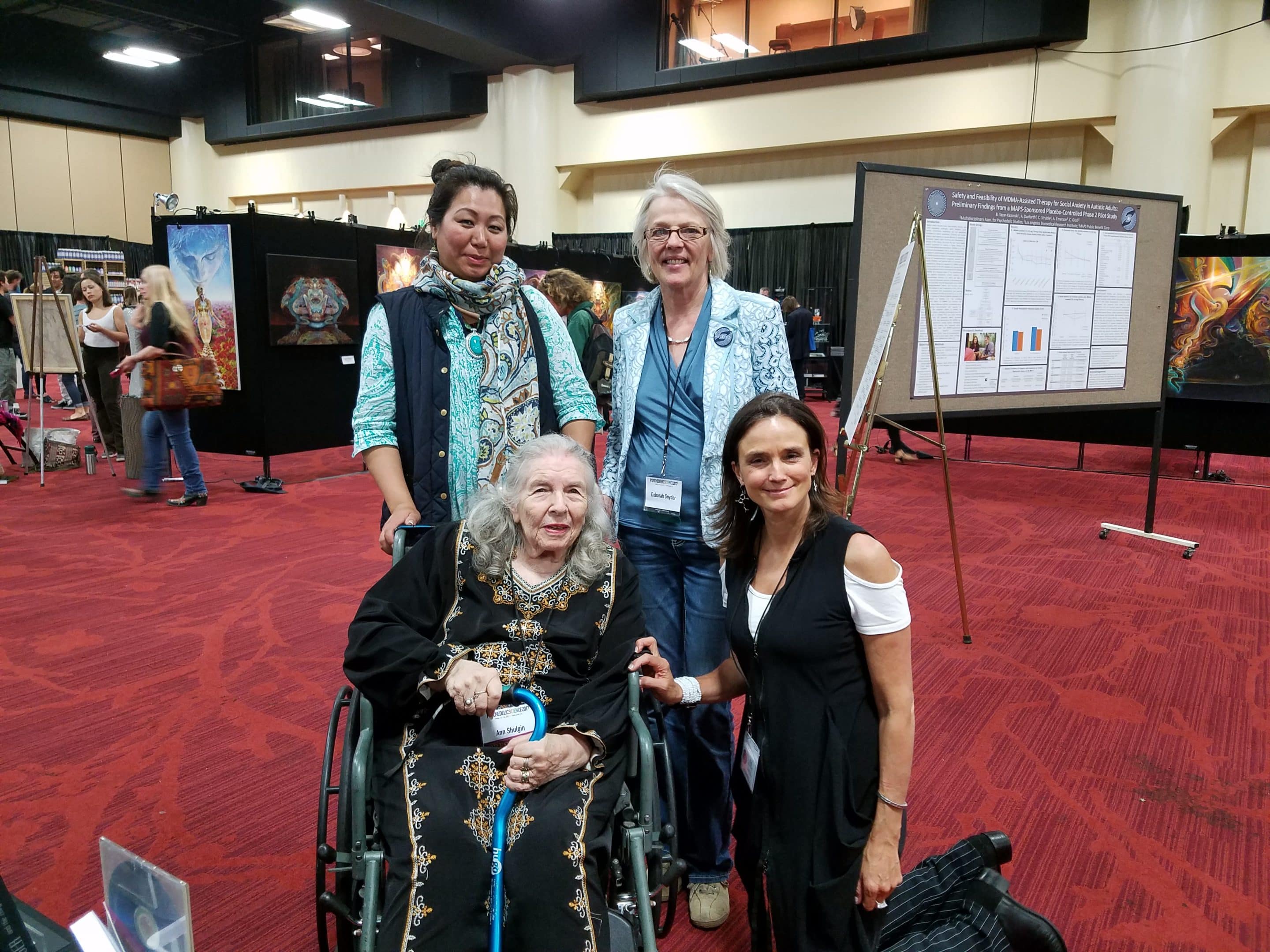 Photo of Ann Shulgin (bottom left), Chime Llamo (top left), Deborah Parrish Snyder (top right), and Gay Dillingham (bottom right) at Psychedelic Science 2017 Ann Shulgin and friends